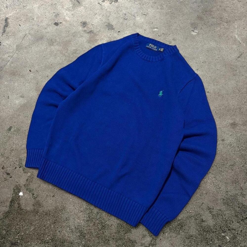 Polo Ralph Lauren Royal Blue Crewneck Knit Sweater Men’s XS Green Pony